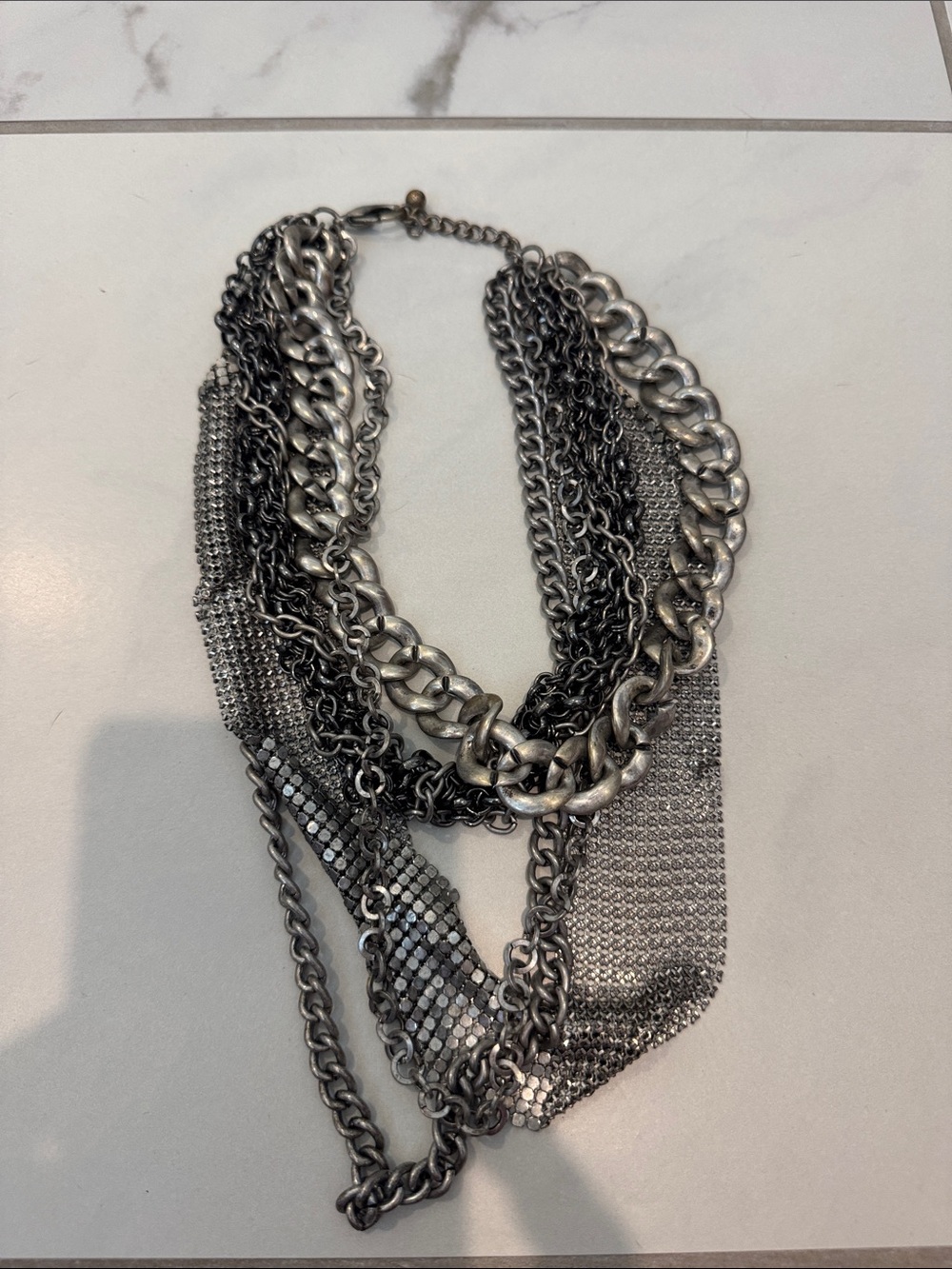 Multi-Chain Silver Statement Necklace